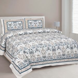 RAJASTHANI TRADITIONAL JAIPURI COTTON KING SIZE DOUBLE BED SHEETS WITH 2 PILLOW